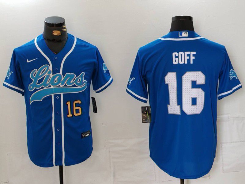 Men Detroit Lions 16 Goff Blue Second generation joint name 2024 Nike Limited NFL Jersey style 8152